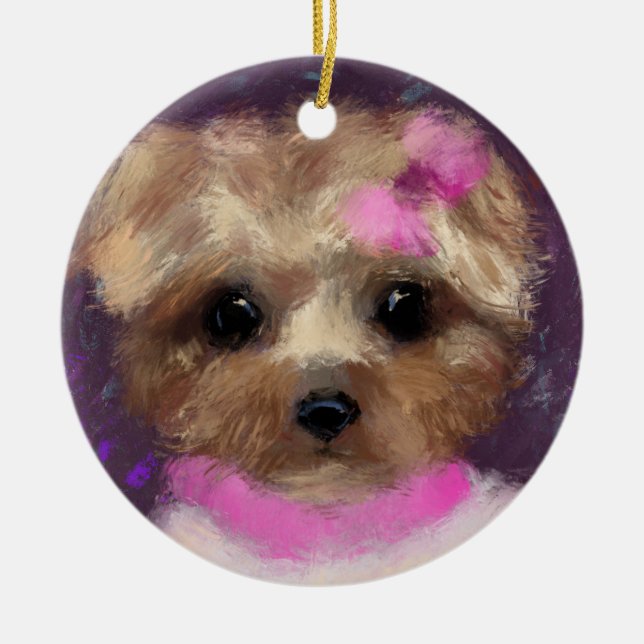 DÉCORATION EN CÉRAMIQUE PISCINE DE MINI YORKIE (Devant)