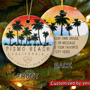 Décoration En Céramique Pismo Beach California Retro Sunset Palm tree 60s