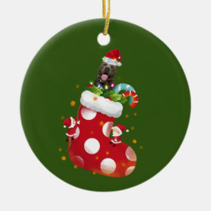 Décoration En Céramique Pitbull avec Casquette Sock Christmas