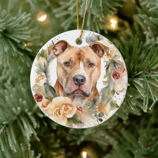 Décoration En Céramique Pitbull Christmas Wreath Festive Pup (Arbre)