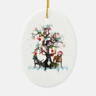 Décoration En Céramique Pitbull de Noël sur l'arbre Père Noël Pitbull Amou