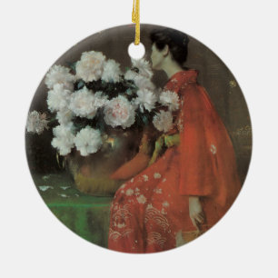Décoration En Céramique Pivoines par William Merritt Chase, Beaux-arts anc