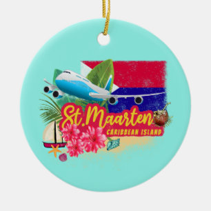 Décoration En Céramique Plan de l'île Vintage des Caraïbes rétro St. Maart