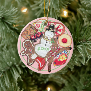 Décoration En Céramique Plaque d'échange de biscuits rose de Noël Nom