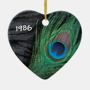 Décoration En Céramique Plume de paon avec l'ornement noir