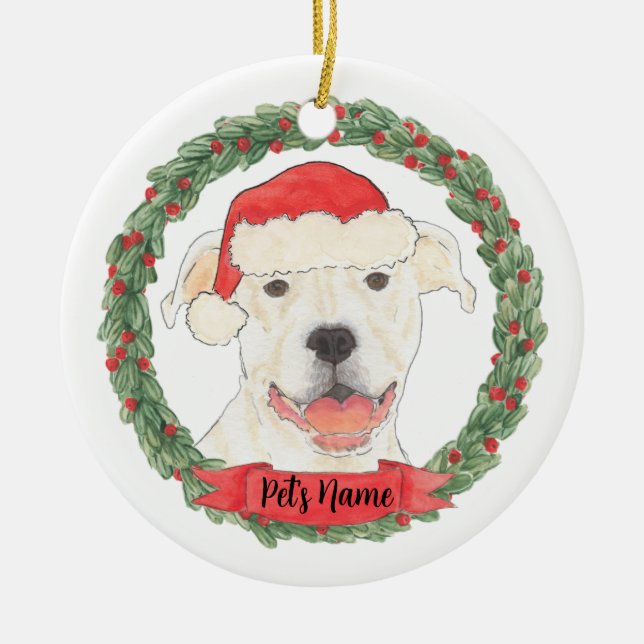 Décoration En Céramique Poignée Pitbull blanche personnalisée (Devant)