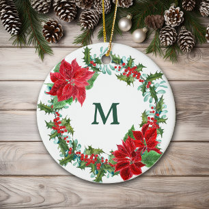 Décoration En Céramique Poinsettia et Holly Wreath Noël