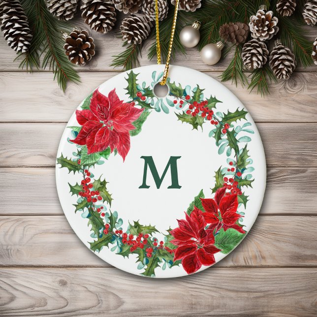 Décoration En Céramique Poinsettia et Holly Wreath Noël (Créateur téléchargé)