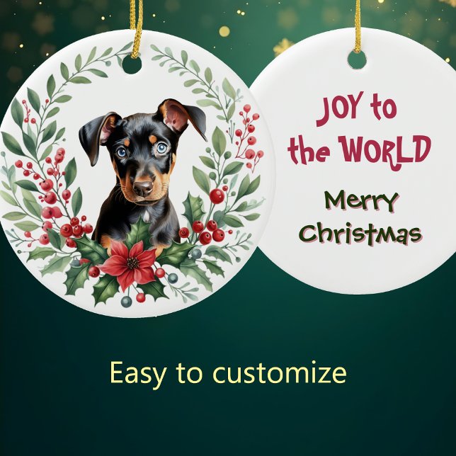 Décoration En Céramique Poinsettia Holly Wreath Doberman Pinscher Puppy (Créateur téléchargé)