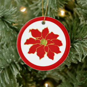 Décoration En Céramique Poinsettia or rouge