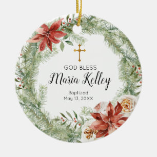 Décoration En Céramique Poinsettia Wreath Personnalisée Fille Baptême