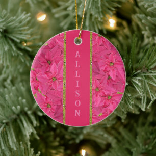 Décoration En Céramique poinsettias de couleur Fuchsia, motif floral perso