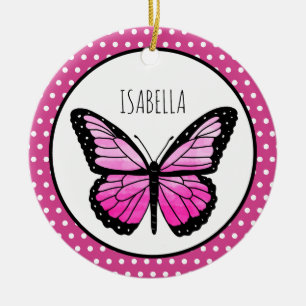 Décoration En Céramique Point Polka Magenta Butterfly Personnalisé
