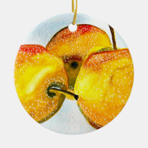Décoration En Céramique Poires Nashi aquarelle jaune fruit