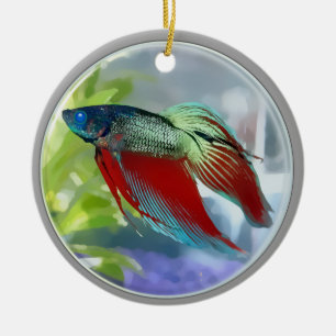 Décoration En Céramique Poissons colorés de Betta dans une bulle