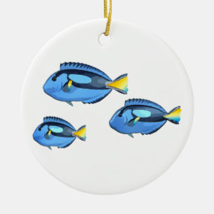 Décoration En Céramique Poissons tropicaux bleus et jaunes
