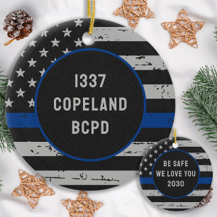 Décoration En Céramique Police de la ligne bleue mince