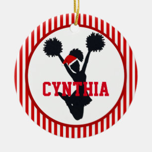 Décoration En Céramique Pom-pom girl de Noël rouge et blanc dans le