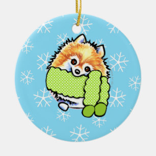 Décoration En Céramique Pomeranian l'a laissé neiger