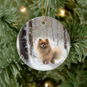 Décoration En Céramique Poméranienne Laisser Neige Noël
