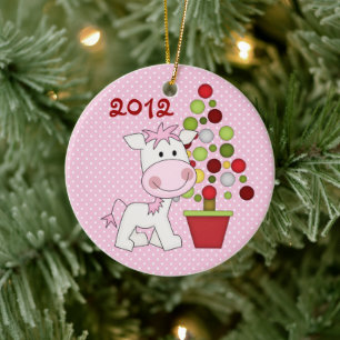 Décoration En Céramique Pony mignon personnalisé et sapin de Noël