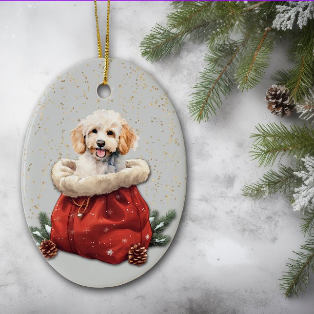 Décoration En Céramique Poodle blanc Chiot Noël Sac cadeau (Créateur téléchargé)