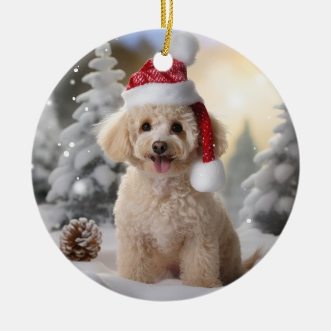 Décoration En Céramique Poodle chien de Noël (Devant)