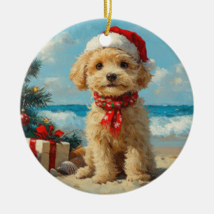 Décoration En Céramique Poodle Chien Noël Plage Vintage