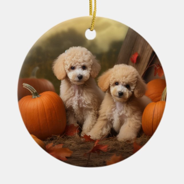 Décoration En Céramique Poodle Chiot Automne Citrouille délice (Devant)