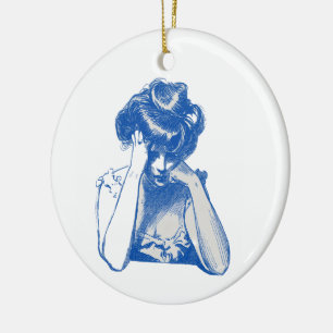 Décoration En Céramique Porte-clés Acrylique Portrait de Femme Esquisse Bl