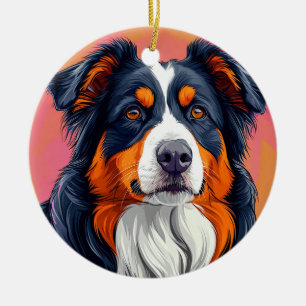 Décoration En Céramique Portrait de Berger Australien pour les Fêtes de Co