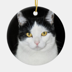 Décoration En Céramique Portrait de chat noir et blanc