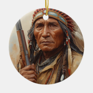 Décoration En Céramique Portrait de Geronimo, chef de guerre indien