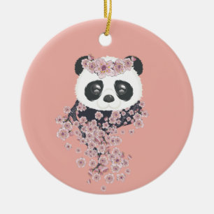 Décoration En Céramique Portrait de panda avec des fleurs de Sakura