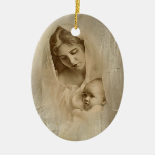 Décoration En Céramique Portrait vintage, mère affectueuse tenant l'enfant