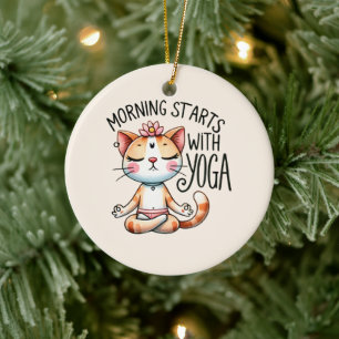 Décoration En Céramique Pose De Yoga Chat - Matin Commence Avec Le Yoga