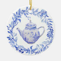 Pot de thé bleu et blanc avec couronne