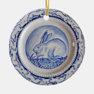 Décoration En Céramique Poterie de lapin bleu et blanc Dedham Delft Custom