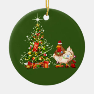 Décoration En Céramique Poulet aux LUMIÈRES Casquettes Noël