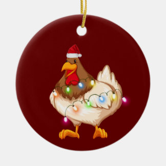 Décoration En Céramique Poulet avec lumière Casquette Noël