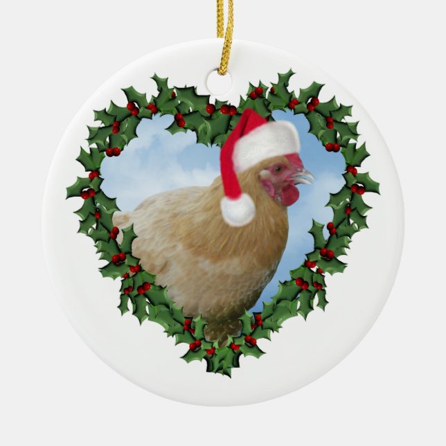 Décoration En Céramique Poulet de Noël * Buff Orpington (Devant)