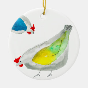 Décoration En Céramique Poulets mignons aquarelle
