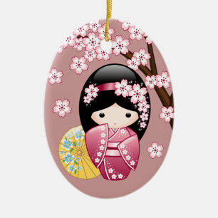 Décoration En Céramique Poupée Kokeshi Printemps - Cute Geisha Japonais en