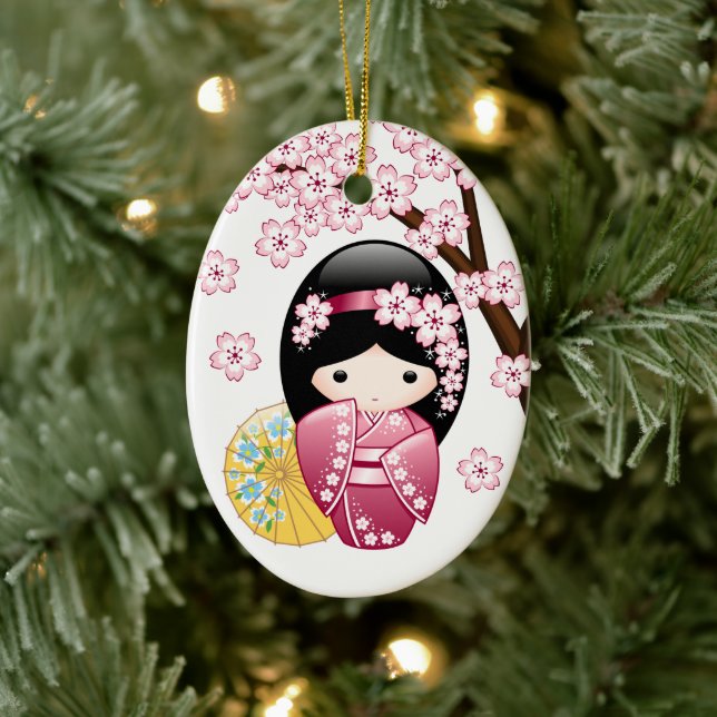 Décoration En Céramique Poupée Kokeshi Printemps - Cute Japonaise Geisha B (Arbre)