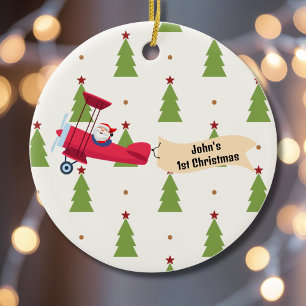 Décoration En Céramique Premier avion de Noël et arbres de Noël garçon per