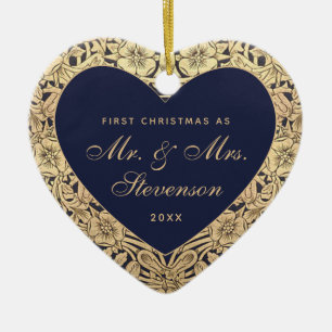 Décoration En Céramique Premier Christmas As M. et Mme Navy Blue Gold Rose