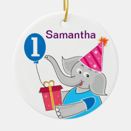 Décoration En Céramique Premier éléphant d'anniversaire avec ballon