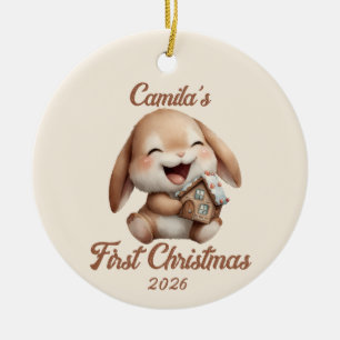 Décoration En Céramique Premier lapin de Noël de bébé personnalisé