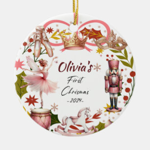 Décoration En Céramique Premier Noël Bébé coquette girly rose