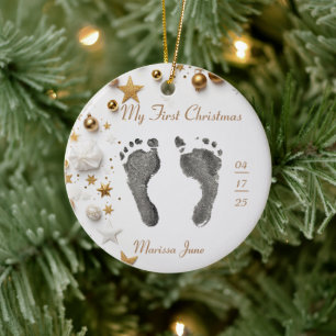 Décoration En Céramique Premier Noël Bébé's Pied Prints Nom Photo Star